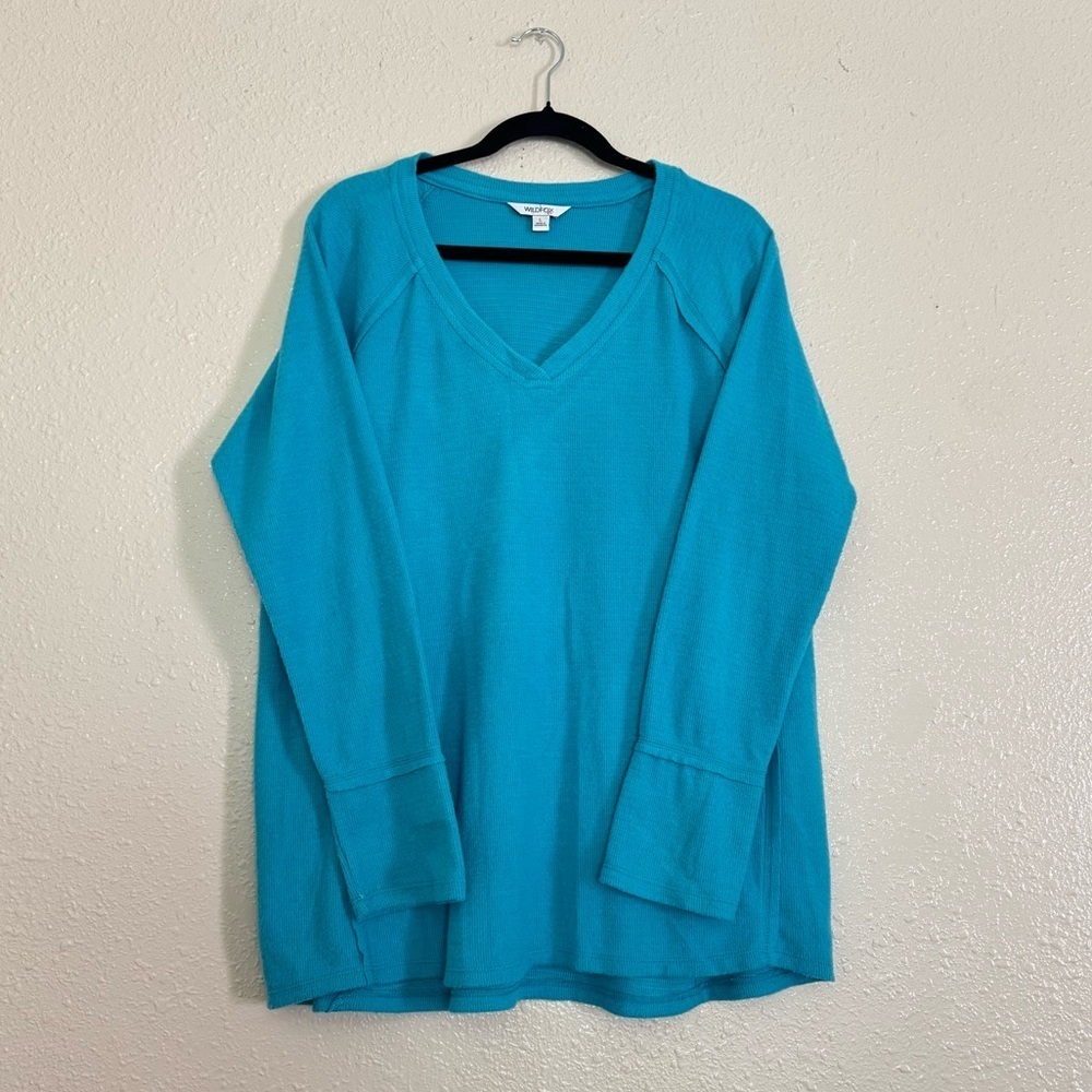 Wildfox Haley Brushed Sweater Waffle Top in Peacock Blue